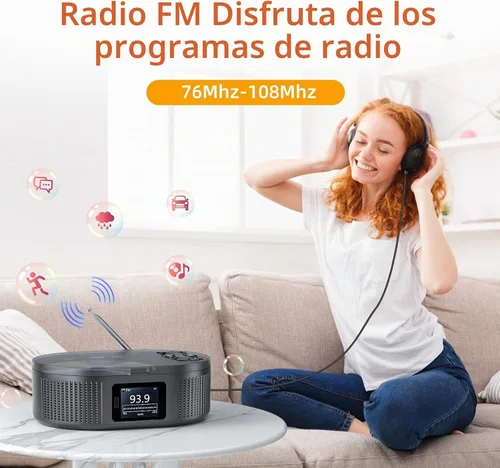 Vista 11 de DESOBRY, Reproductor de CD Boombox portátil con modos Bluetooth TX/RX y Negro