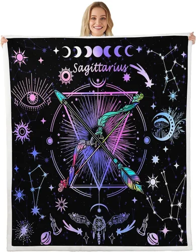 Vista 18 de Manfei Acuario - Manta de astrología trippy para niños y niñas, decoración de habitación de doce constelaciones, manta de forro polar suave
