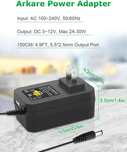 Vista 11 de Adaptador de corriente universal de CA a CC de 30 W, fuente de alimentación ajustable, 3 V, 4,5 V, 6 V, 9 V, 12 V, 2 A, 1 A, adaptador de corriente