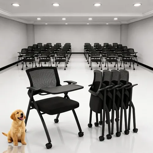Vista 10 de Paquete de 2 sillas de oficina plegables con respaldo de malla, silla apilable para sala de conferencias, silla plegable de oficina, silla de sala