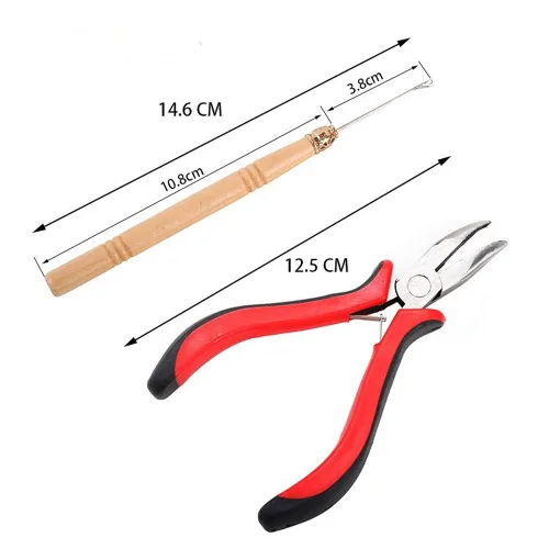 Vista 3 de Kit de herramientas de extensiones de cabello, 500 piezas de cuentas de microanillo, 1 alicates de extensión de cabello, 1 aguja de gancho, 1 lazo