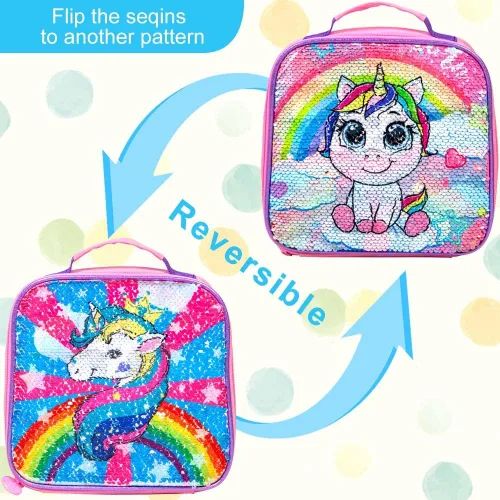 Vista 6 de Mochila de unicornio para niñas bonita mochila preescolar y lonchera para niños pequeños bonita mochila escolar de lentejuelas para niños pequeños