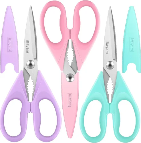 Vista 8 de iBayam - Tijeras de cocina de 8.5 pulgadas con funda, color negro Tijeras multiusos, utensilios de cocina para el hogar, herramientas de mariscos