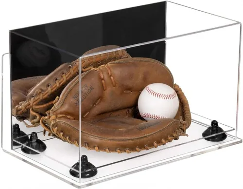 Vista 180 de Better Display Cases Vitrina de guantes de béisbol de acrílico transparente con elevadores negros (A011/V16)