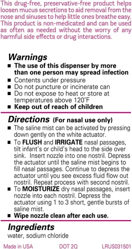 Vista 6 de Little Remedies Bruma nasal salina estéril para bebés, segura para recién nacidos para aliviar la nariz tapada y seca, 3 onzas líquidas