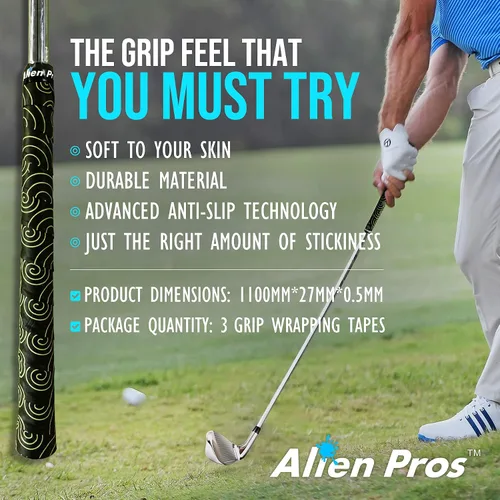 Vista 4 de ALIEN PROS Paquete de 6 cintas de envoltura de agarre de golf Black Clouds & Egyptian Mix - ReGrip en 1 minuto