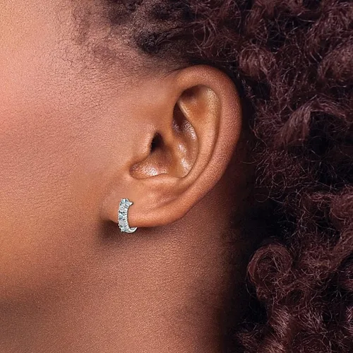 Vista 3 de Juego de aretes de aro de plata de ley 925 con diamantes de aguamarina azul y piedra natal de marzo joyería fina para mujer regalos para ella Plata