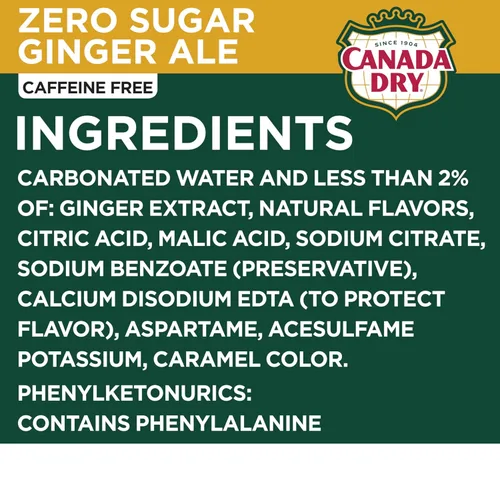 Vista 2 de Canada Dry Zero Sugar Ginger Ale Soda, latas de 12 onzas líquidas (paquete de 12)