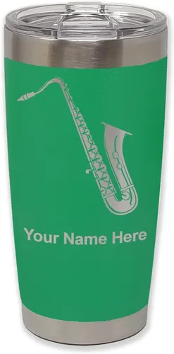 Vista 7 de LaserGram Vaso aislado al vacío de 20 onzas, saxofón, grabado personalizado incluido (negro)