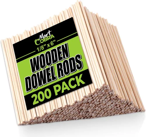 Vista 8 de 200 varillas de madera de 1/4 x 6 pulgadas, clavijas de madera precortadas para tartas escalonadas, palos de madera para suministros
