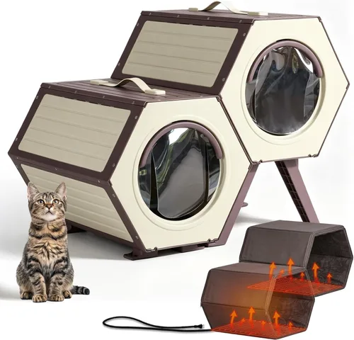 Vista 13 de GUTINNEEN Casa grande climatizada para gatos al aire libre con forro