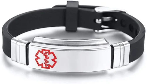 Vista 3 de Free Engraving Unisex Silicone and Stainless Steel Medical Alert ID Bracelets, Adjustable