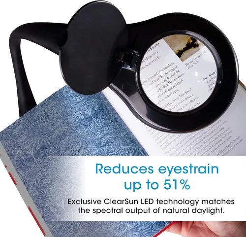 Vista 3 de OttLite Prevention - Lámpara de escritorio LED con lupa ajustable, color negro Los LED ClearSun reducen la fatiga ocular Lupa de grado óptico