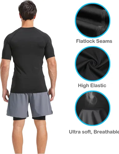 Vista 4 de HOPLYNN 6 Pack Compression Shirts Men Short Sleeve Base Layer Athletic Undershirt Gear Workout T-Shirt