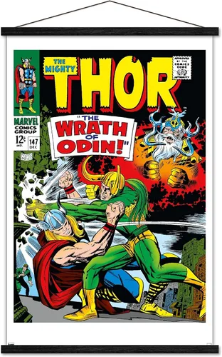 Vista 8 de Trends International Marvel Comics Loki - Póster de pared Thor #147, 22.4 pulgadas de largo x 14.7 pulgadas, versión enmarcada en madera de granero