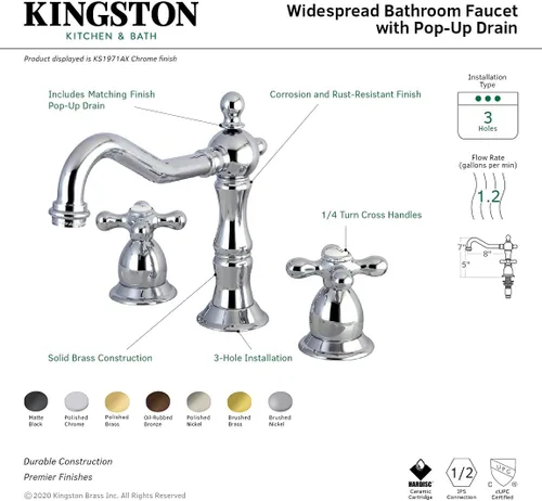 Vista 6 de Kingston Brass KS1977AX Grifo de baño generalizado de 8 pulgadas, latón cepillado, 8 x 7.56 x 7.44