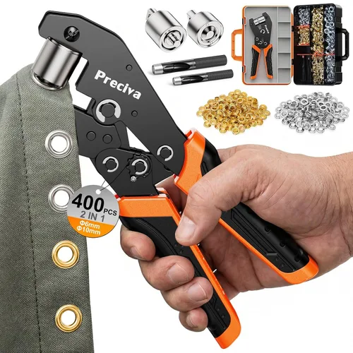 Vista 8 de Preciva Kit de herramientas de ojales de 3/8" y 1/4", kit de ojales de mano intercambiable de doble cabezal con 280 piezas de ojales y arandelas