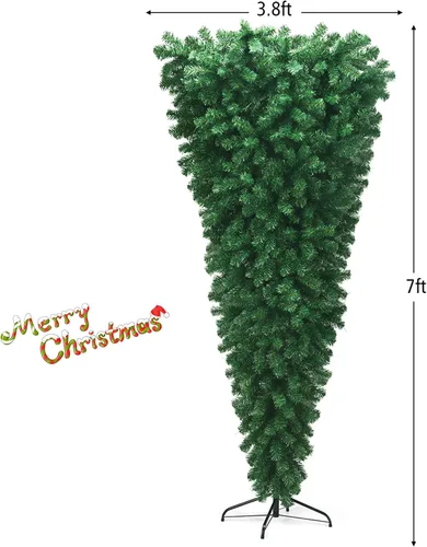 Vista 2 de DORTALA - Árbol de Navidad artificial invertido de 7 pies para decoración festiva con soporte de metal Sin encender