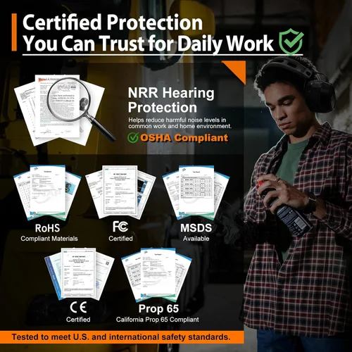 Vista 3 de PROHEAR 039 Bluetooth 6.0 Hearing Protection with 26dB NRR OSHA Approved, Rechargeable 1100mAh Battery for 4 wks Runtime