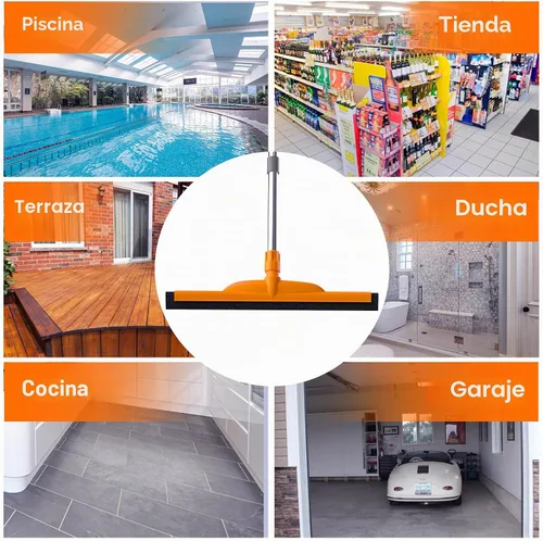 Vista 8 de Escobilla de suelo resistente, mango ajustable de 62 pulgadas, hoja de espuma EVA, ideal para hormigón, garaje, patio y más
