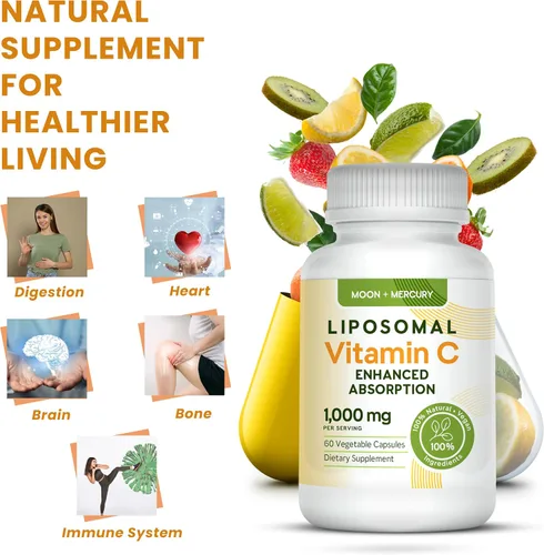 Vista 3 de Suplemento de vitamina C liposomal Moon + Mercury, 1000 mg, 60 cápsulas Fórmula de vitamina C a base de lípidos con 1000 mg por porción; 60
