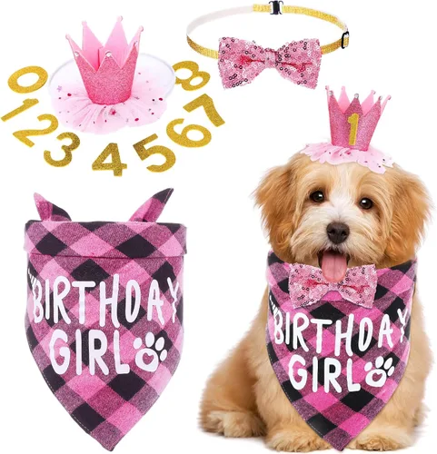 Vista 11 de Weewooday Suministros para Fiesta de Cumpleaños de Perro, Pañuelo de Cumpleaños para Niño y Niña, Bufanda Triangular, Sombrero de Fiesta, Corbata