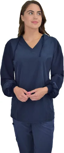 Vista 3 de Green Town Ropa quirúrgica para mujer – Sudadera con capucha, 4 bolsillos, ligera, tela elástica, fácil cuidado