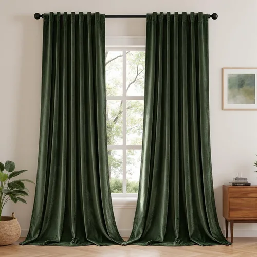 Vista 13 de VISIONTEX Velvet Blackout Curtains Thermal Insulated Beige 63 Inches Beige Camel