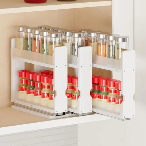 Vista 8 de SpaceAid Organizador de especias extraíble de bambú para gabinete, organizador de condimentos deslizante y resistente para despensa de cocina