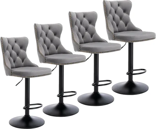 Vista 22 de Aoowow Juego de 2 taburetes de bar giratorios ajustables con parte trasera de terciopelo copetudo, sillas de bar modernas tapizadas con cabeza