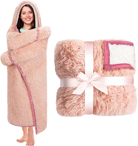 Vista 9 de Axolotl - Manta con capucha para adultos, súper suave, cálida y acogedora manta de franela de vellón y sherpa con capucha - Regalos de ajolote