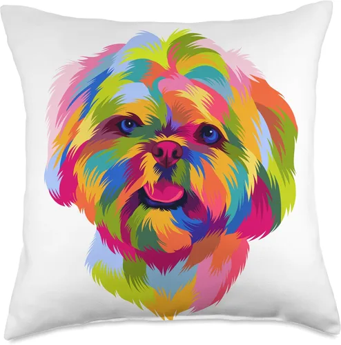 Vista 5 de Cute Pop Art Shih Tzu Gifts Men Women Almohada colorida para el propietario del cachorro de Shih Tzu con retrato de Shih Tzu, 16 x 16 pulgadas