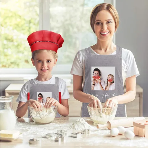 Vista 5 de Delantales personalizados para niños para cocinar, delantales personalizados para hombres, delantal de algodón y lino, regalo para mujeres
