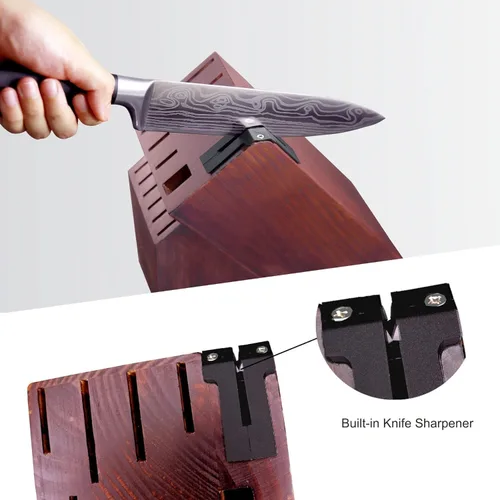 Vista 3 de Juego de cuchillos profesionales de acero inoxidable de 15 piezas con bloque de madera, juego de cuchillos de damasco para chefs, familia