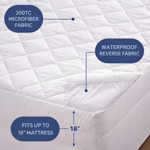 Vista 2 de BrylaneHome Bed Tite Aquaguard - Protector de colchón impermeable, tamaño individual, color blanco
