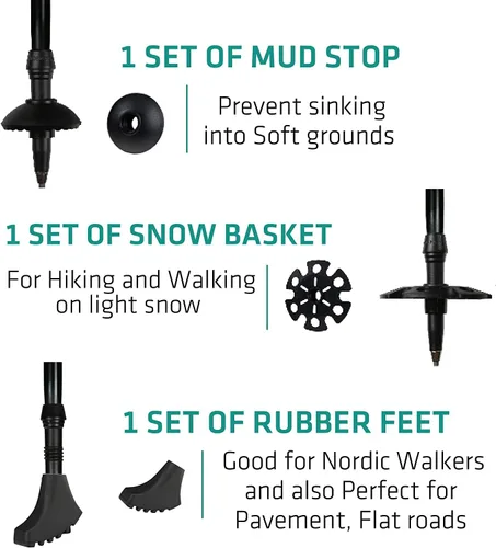 Vista 5 de TREKOLOGY Trekking Pole Tips and Baskets Set - Rubber Replacement Accessories for Walking Sticks and Hiking Pole