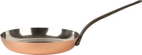 Vista 6 de Sartén de cobre estañado con mango de hierro fundido Sartén tradicional de cobre macizo con revestimiento de estaño Sartén fabricada en Francia