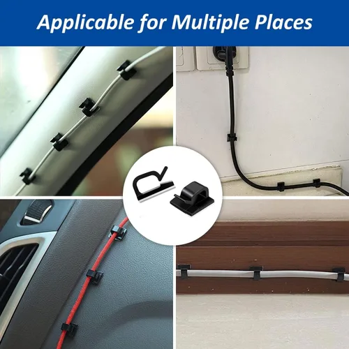 Vista 7 de 150 clips adhesivos para cables negros, organizador de cables para exteriores, organizador de cables para debajo del escritorio, automóvil, pared