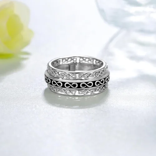 Vista 2 de Anillo de ansiedad de plata de ley 925 con nudo celta giratorio, anti-ansiedad, reducción del estrés, joyería, regalo, regalo de cumpleaños
