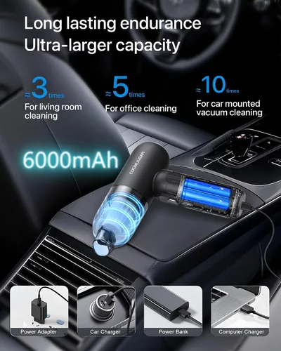 Vista 5 de Aspiradora portátil inalámbrica de mano, 18KPA 4 en 1, aspiradora magnética de mano inalámbrica con luz LED, tiempo de funcionamiento de 30 minutos