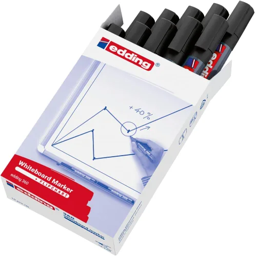 Vista 2 de edding 360 whiteboardmarker - zwart - 10 whiteboardstiften - ronde punt 0.059 - 0.118 in - boardmarker uitwisbaar - para pizarra, rotafolio Negro