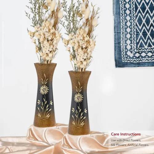 Vista 2 de Aeravida Florero de madera de mango con flores ricas y naturales (2 piezas) Decoración moderna de granja para el hogar, cocina, dormitorio, sala