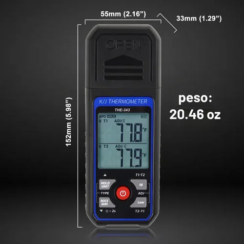 Vista 6 de Termómetro de termopar digital tipo K/J con termopar tipo 4 K, termómetro HVAC con alarma y compensación de adj, medidor de temperatura -328°F ~