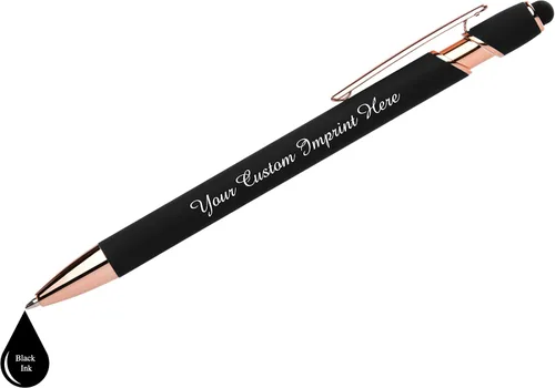 Vista 3 de ExpressDesigns™ - Juego de regalo de bolígrafos personalizados - Paquete de 2 bolígrafos de metal suave al tacto de oro rosa con caja de regalo