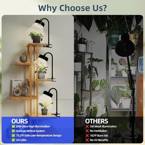 Vista 7 de Luz LED de crecimiento de espectro completo con ventilador de enfriamiento integrado, luces de plantas con clip para plantas