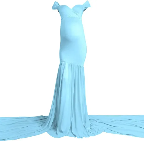 Vista 3 de Vestido de maternidad para mujer para fotografía, sirena con hombros descubiertos, ajustado, vestido de gasa, holgado, para baby shower, maxi