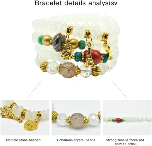 Vista 5 de VONRU - Conjuntos de pulseras bohemias para mujer, 6 juegos de pulseras elásticas apilables multicolor, estilo hippie, joyas finas