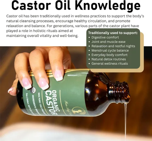Vista 6 de Kit de envoltura de aceite de ricino orgánico: apoyo natural para la inflamación, estreñimiento y desintoxicación Cómodo envoltura sin fugas