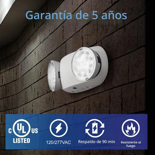 Vista 2 de TANLUX Luces de emergencia LED con batería de respaldo, luces de emergencia comerciales ajustables de dos cabezales, certificación UL, CA 120/277 V