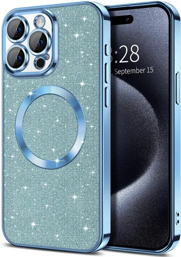Vista 24 de Hython para iPhone 16 Funda con chispas brillantes, fundas transparentes magnéticas con protector de lente de cámara [Compatible con MagSafe]